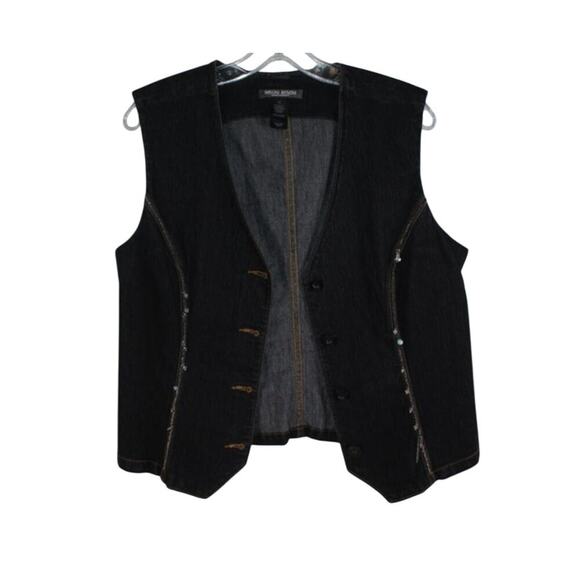 Vintage Bisou Bisou Michele‎ Bohbot Black Denim Vest -12 - Picture 1 of 4